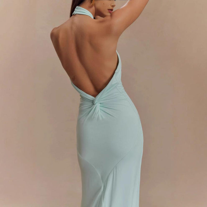 Bodycon Halter Backless Maxi Dresses - light blue