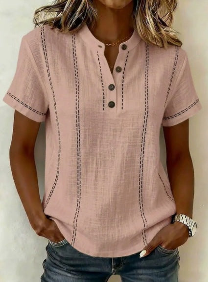 Striped Short-Sleeve Shirts - pink