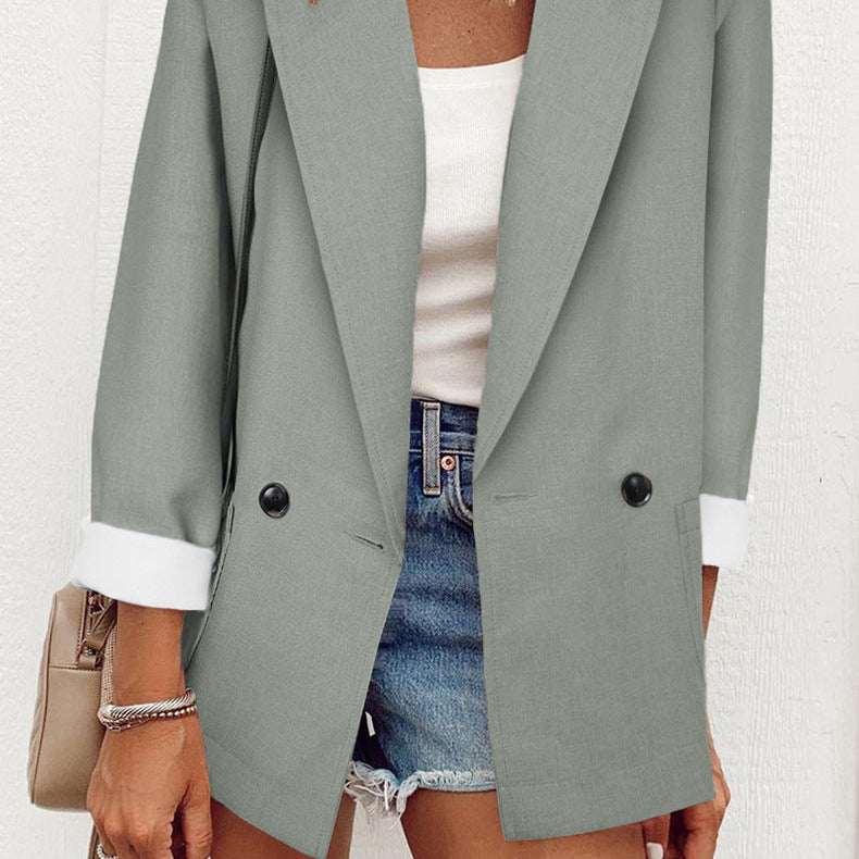 Single Breasted Long Sleeve Temperament Jacket - grey