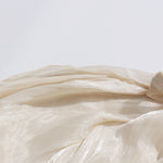 Apricot Cream Satin Cold-Shoulder High-Halter Billowy Sleeve Ruffled-Cuff Asymmetric Blouse