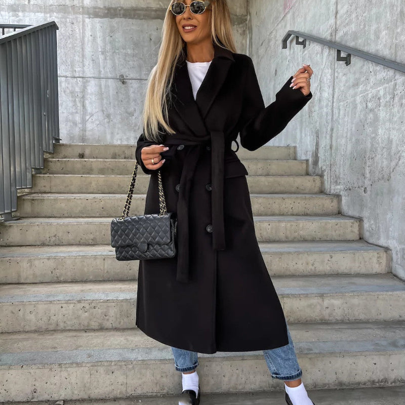 Long Sleeve Coat With Belt - black