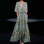 V-neck Split Short-sleeved Midi Dress