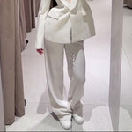Solid Color Lapel Suit Jacket & High Waist Pants Set