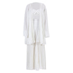 White Pleated Vest Cardigan Three-piece Wide-leg Pants Suit