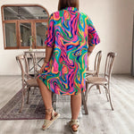 Abstract Swirl Print Camp-Collar Shift Dress - red