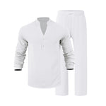 V-Neck Shirt And Long Pants Set - white