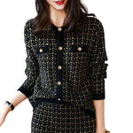 Textured Button-Front Jacket and Skirt Set- black