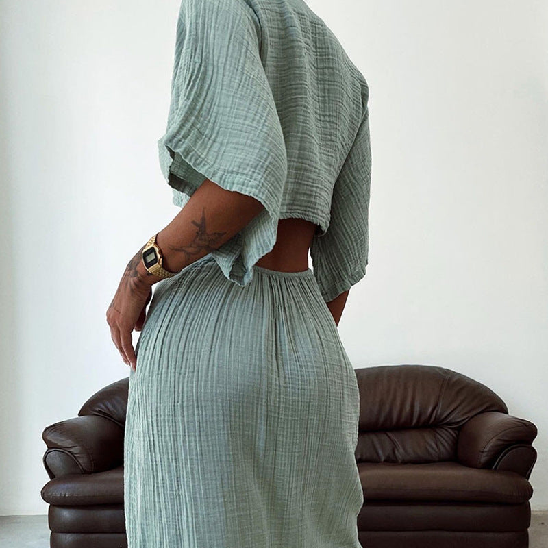 Slim Fit Midriff Outfit V-neck Maxi Dress - light green