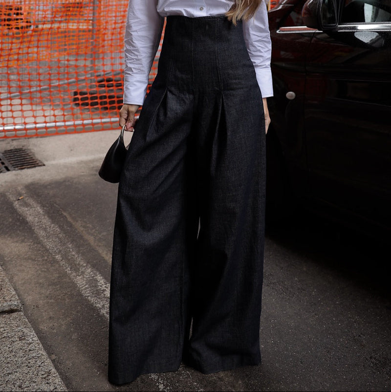 Elegant High-waist Wide-leg Jeans - denim