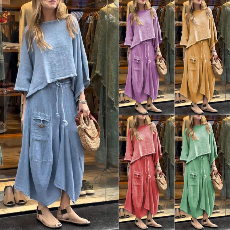 Relaxed Asymmetric Top and Maxi Skirt Set