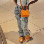 High-Waisted Frayed Straight-Leg Jeans