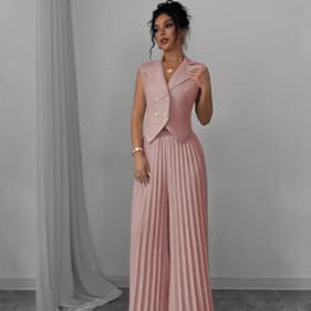 Vest Top And Pleated Straight Pants Set - pink