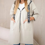 Large Size Long Sleeve Zipper Woolen Coat - white