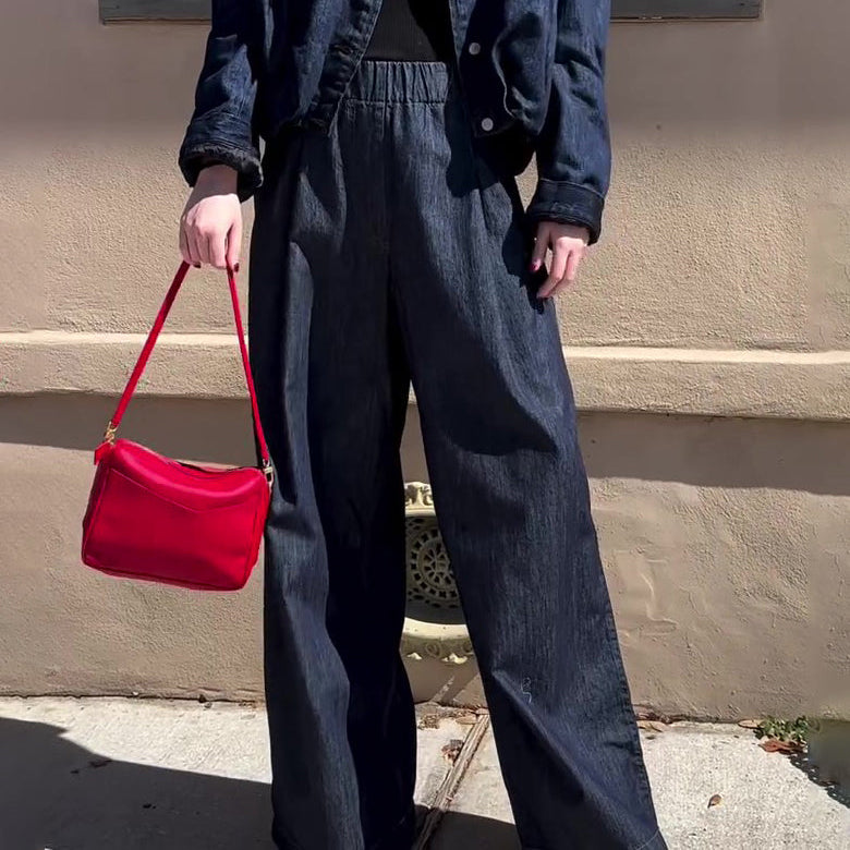Dark Denim Oversized Jacket And Wide-Leg Pant Set