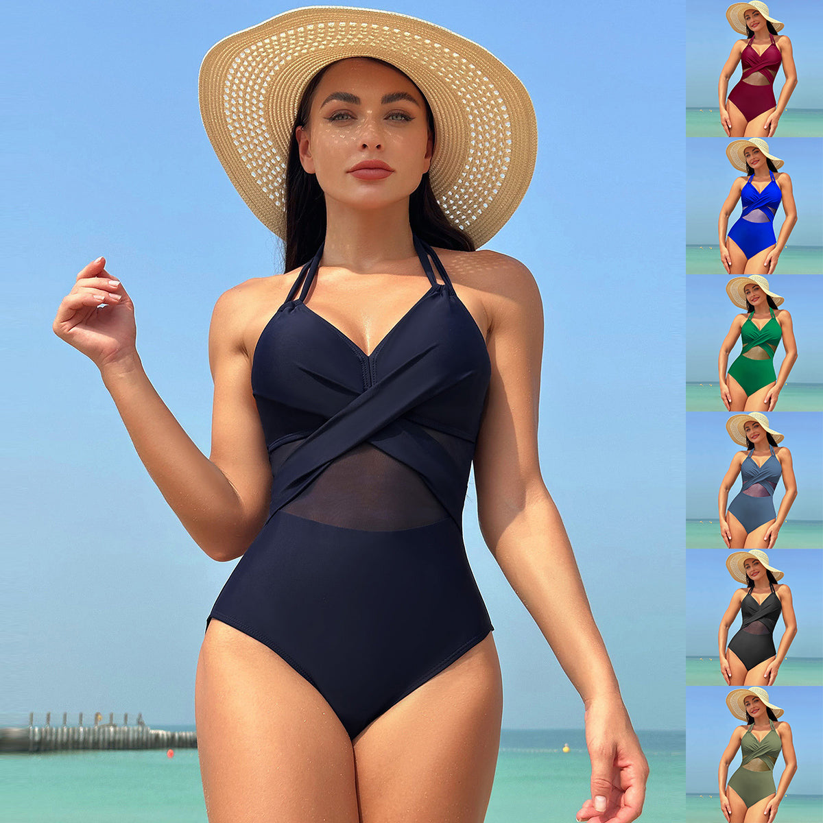 Halter-neck One-piece Cross-strap Design