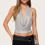 Shimmering Reflective Backless Halter Neck Camisole