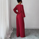 Jumpsuit With Puffed Sleeves, Square Neck And Wide Legs