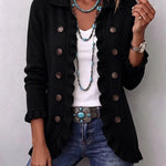 Double-Button Ruffle-Trim Knit Cardigan - black