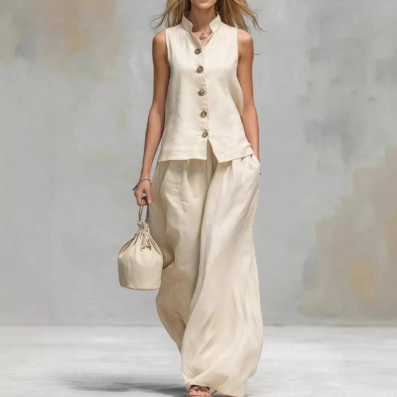Sleeveless Vest And Matching Pants Set - white