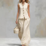 Sleeveless Vest And Matching Pants Set - white