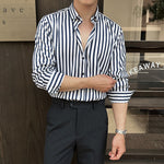 Long-sleeved Striped Shirt - blue