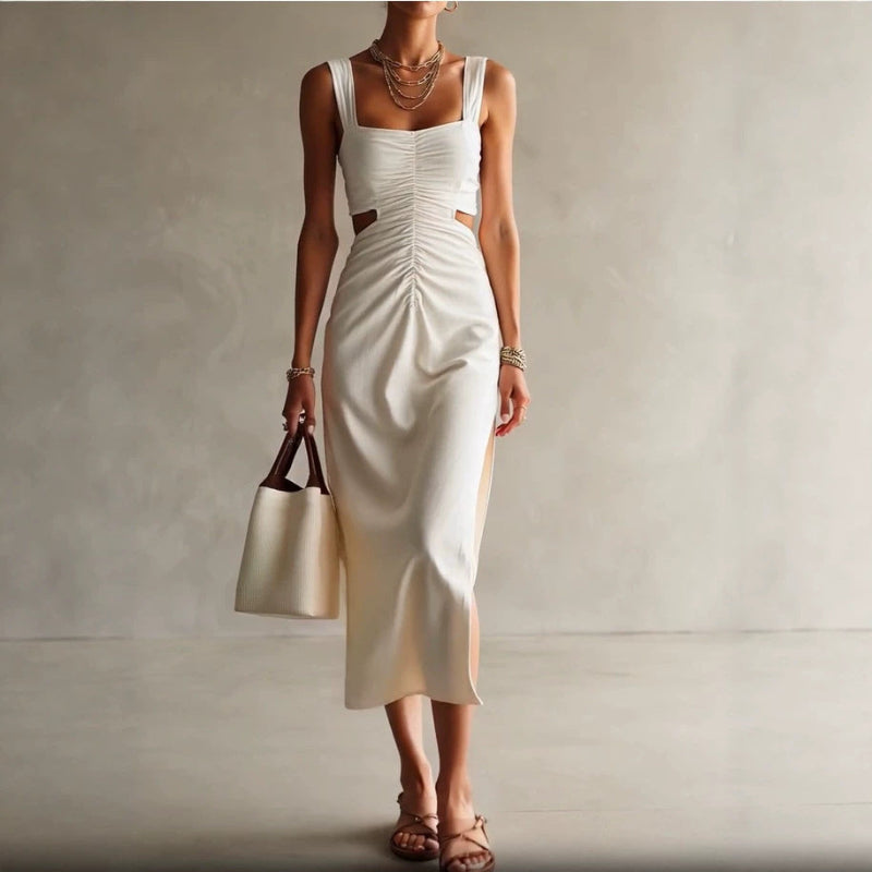 Strap-style Fashionable And Elegant Midi Dress - white