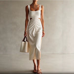 Strap-style Fashionable And Elegant Midi Dress - white