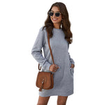 Long Sleeve Crew Neck Sweater Dress - grey