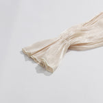 Apricot Cream Satin Cold-Shoulder High-Halter Billowy Sleeve Ruffled-Cuff Asymmetric Blouse