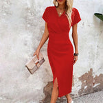 Short-sleeved Midi Dress - red