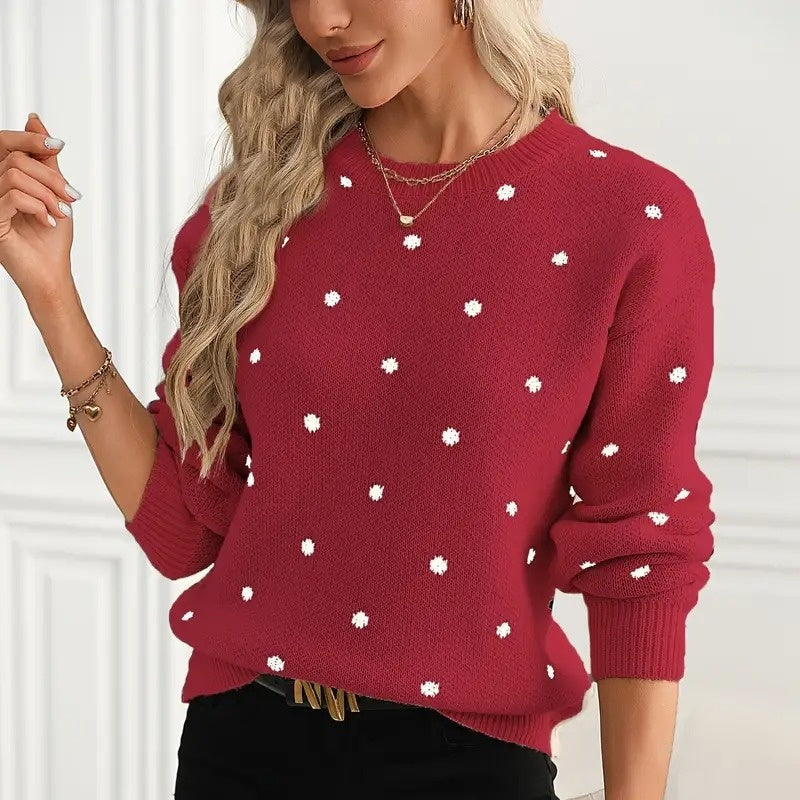 Polka Dot Print Pullover Sweater