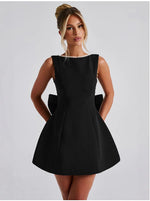 Big-Bowed Pearls Backless Mini Dress