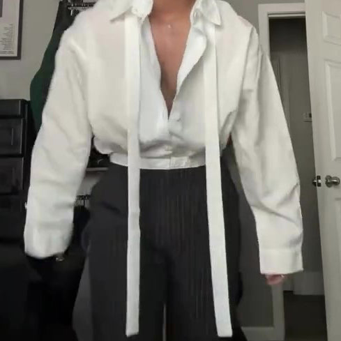 White Oversized Tie-Front Shirt