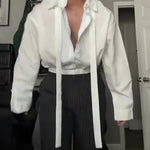 White Oversized Tie-Front Shirt