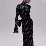 Polka Dot Strappy Bell Sleeve Maxi Dress