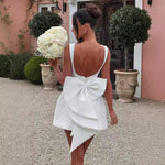 Big-Bowed Pearls Backless Mini Dress