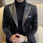 Jacquard Velvet Leather Lapel Men's Blazer