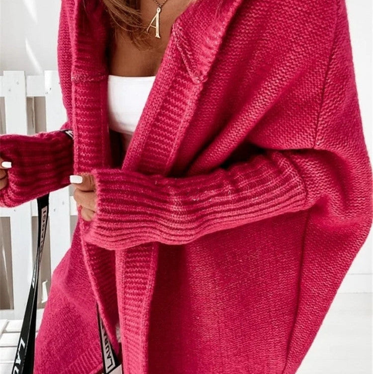 Oversized Bat Sleeve Hooded Cardigan - pink