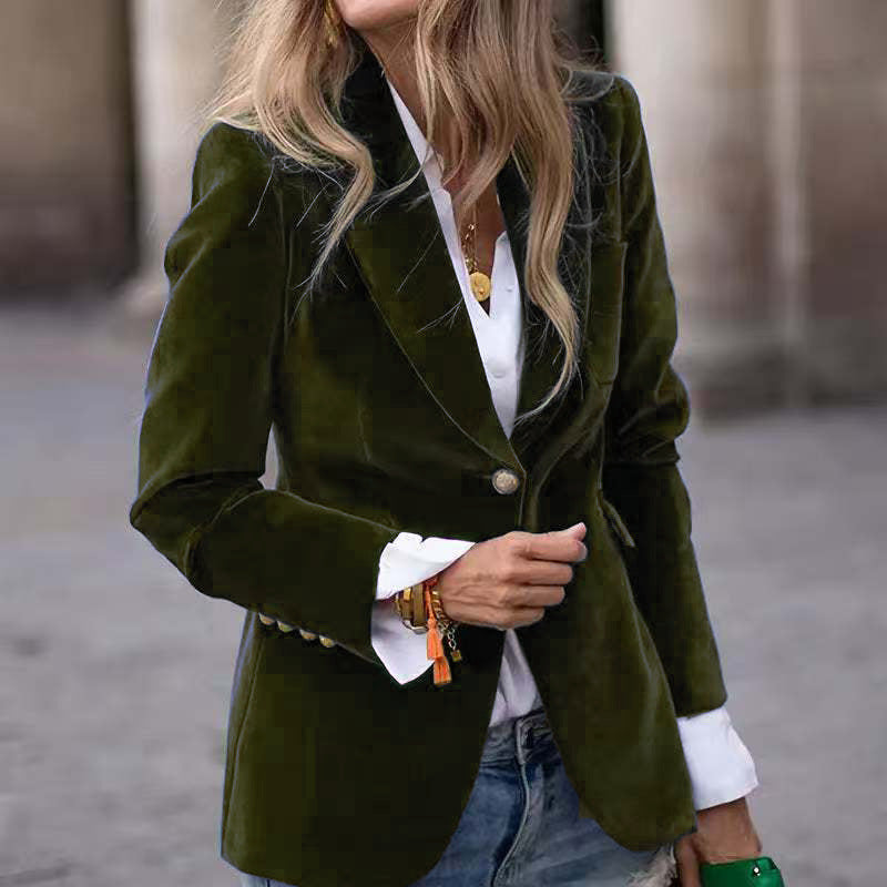 Luxe Velvet Single-Breasted Slim Fit Jacket - green
