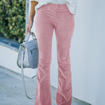 Corduroy High Waist Flared Pants - pink