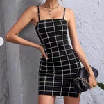 Retro Plaid Sexy Spaghetti Strap Bodycon Mini Dresses