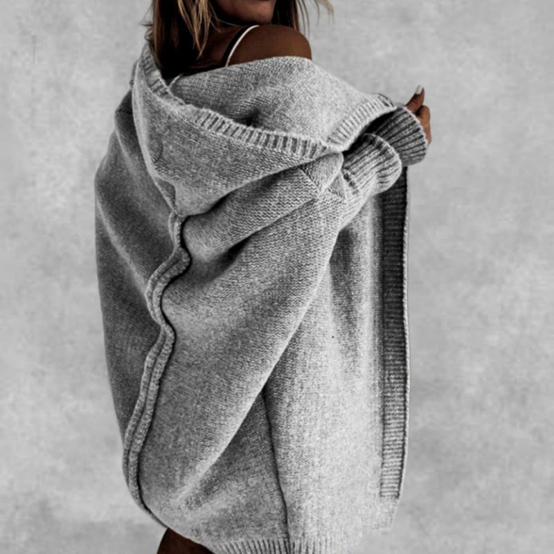 Oversized Bat Sleeve Hooded Cardigan - grey