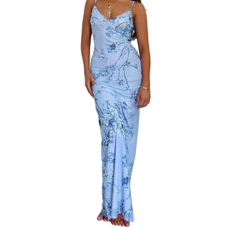 Suspender Skirt Vacation Beach Long Dresses - ight blue