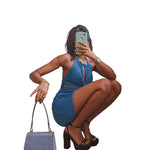 Ruched Slim Elastic Bodycon Mini Dresses - blue