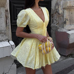 Fitted Waist Tie Embroidered Mini Dress