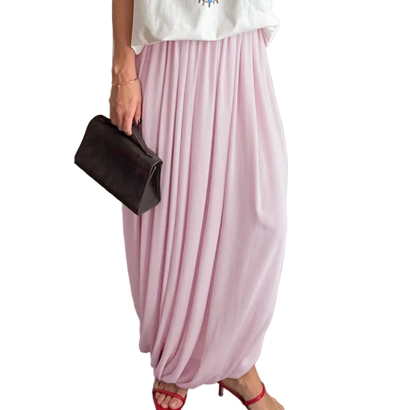 Pleated Draped Maxi Skirt - pink