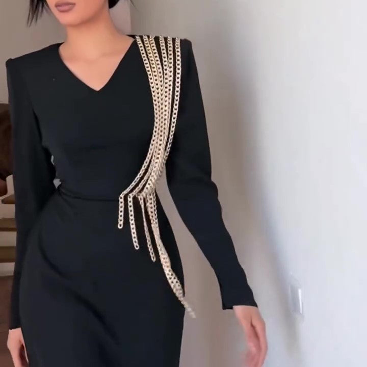 Long Sleeve Chain Maxi Dress