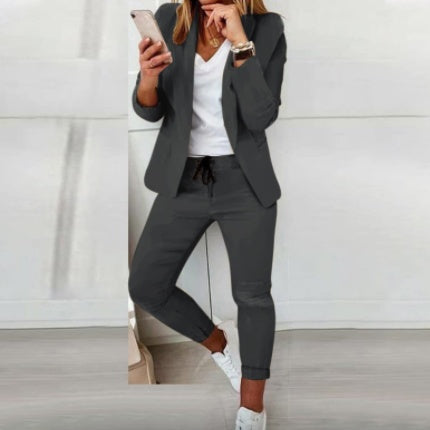 Ladies Fashion OL Office Trousers Suit - grey