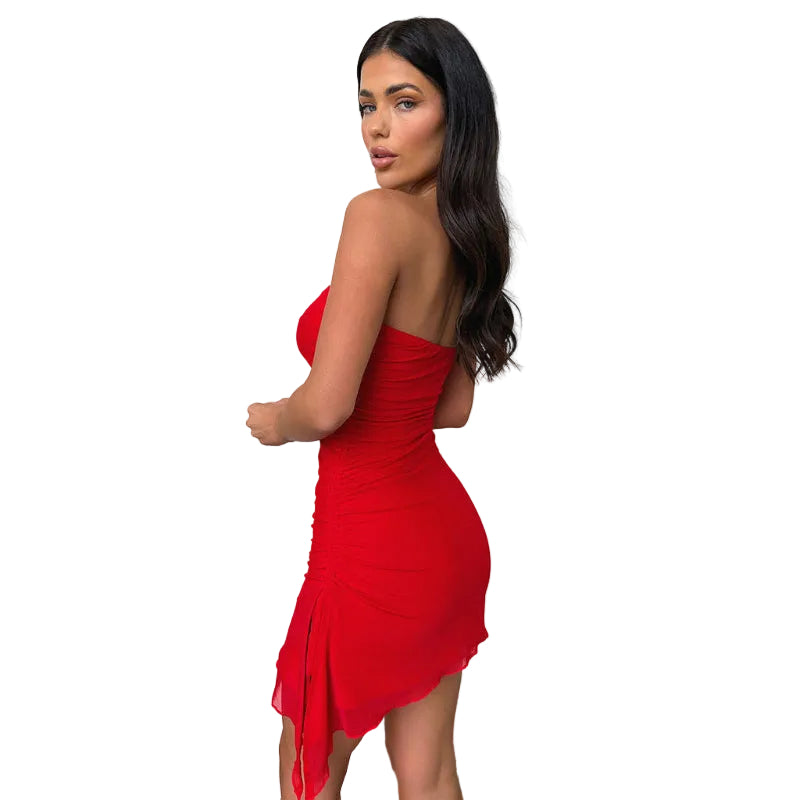 Ruched Strapless Bodycon Mini Dress with Side Split