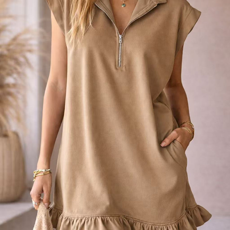 V-Neck Sleeveless Mini Dress - brown
